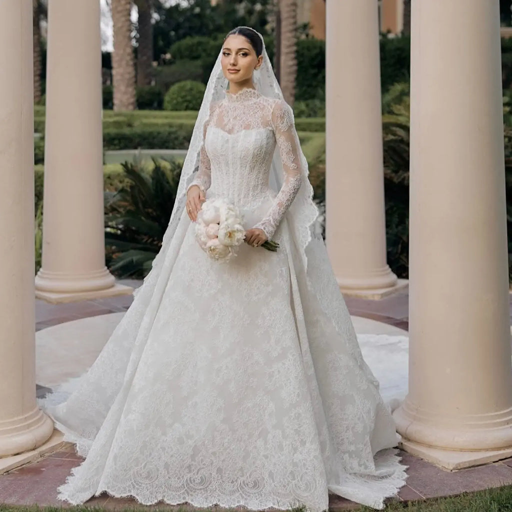 Luxury High Neck Lace Wedding Dress SW519