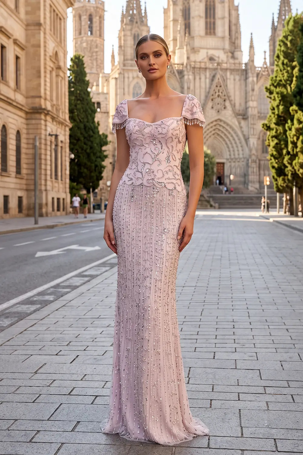 pink formal dress maxi Romantic Pastel Crystal Embroidery Fitted Mermaid Evening Dr – SHARONSAID pale blue