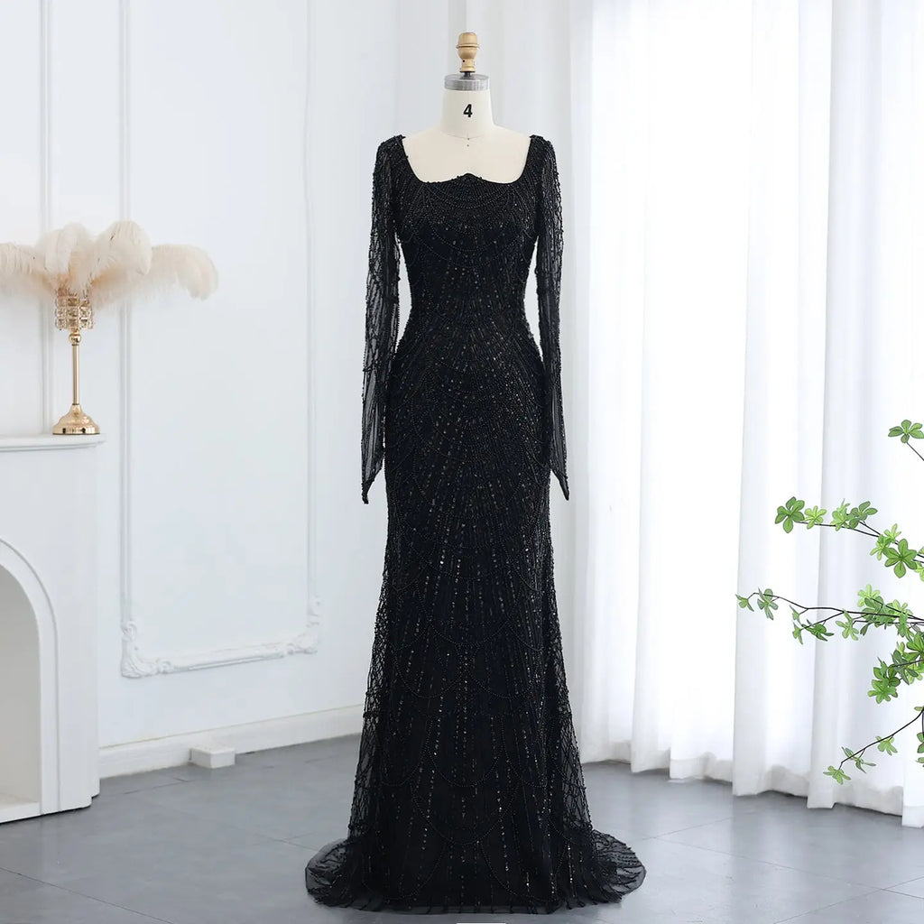 Luxury Hand-Beaded Mermaid Evening Gown - Sheer Corset Bodice & Detachable Sleeves MB40236B-2 main image 0