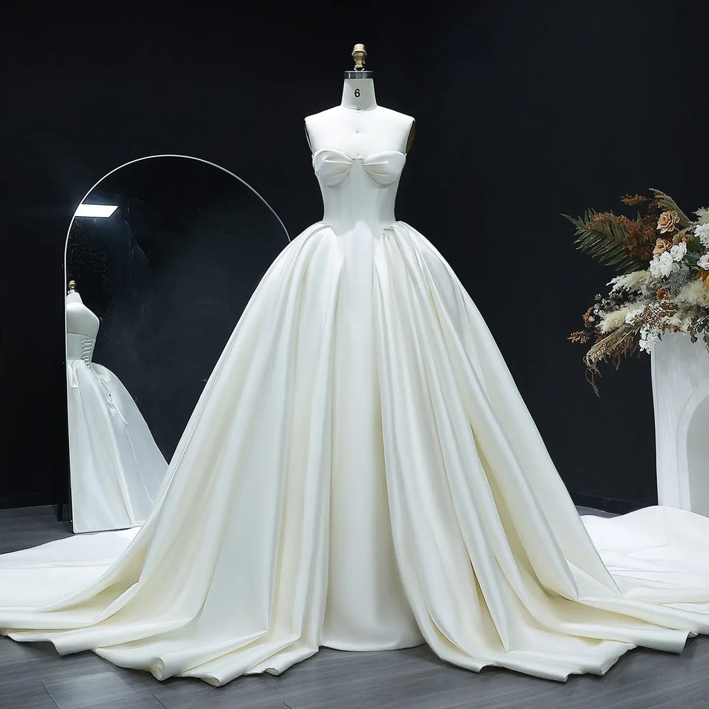 Luxury Sweetheart Satin Ball Gown Wedding Dress with Overskirt SW010