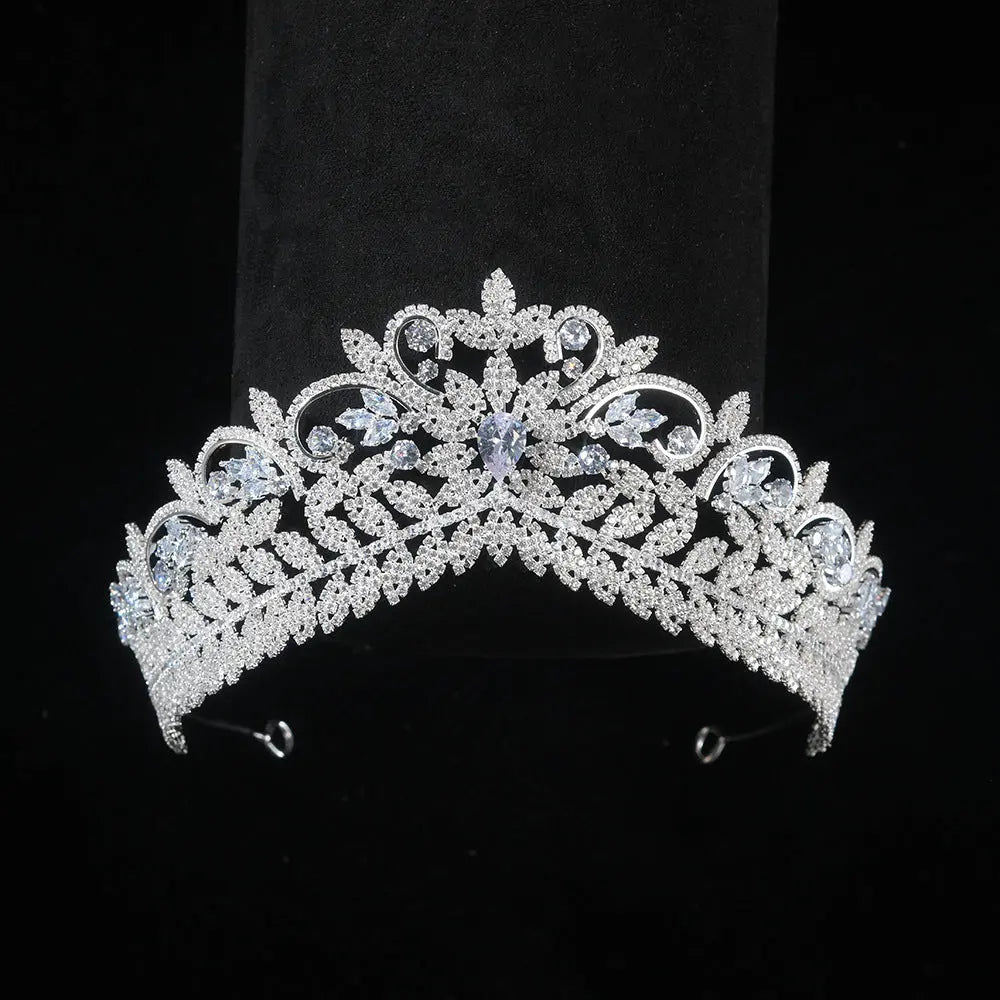 Silver Leaf Crystal Tiara Crystal Leaf Wedding Tiara: Silver & Gold Bridal Headpiece  main image 2