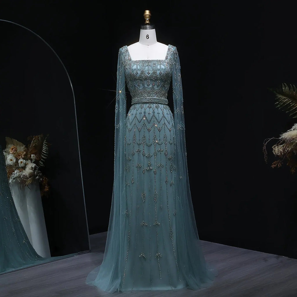 Structured Bodice Belted A-Line Formal Dress Turquoise main image 1