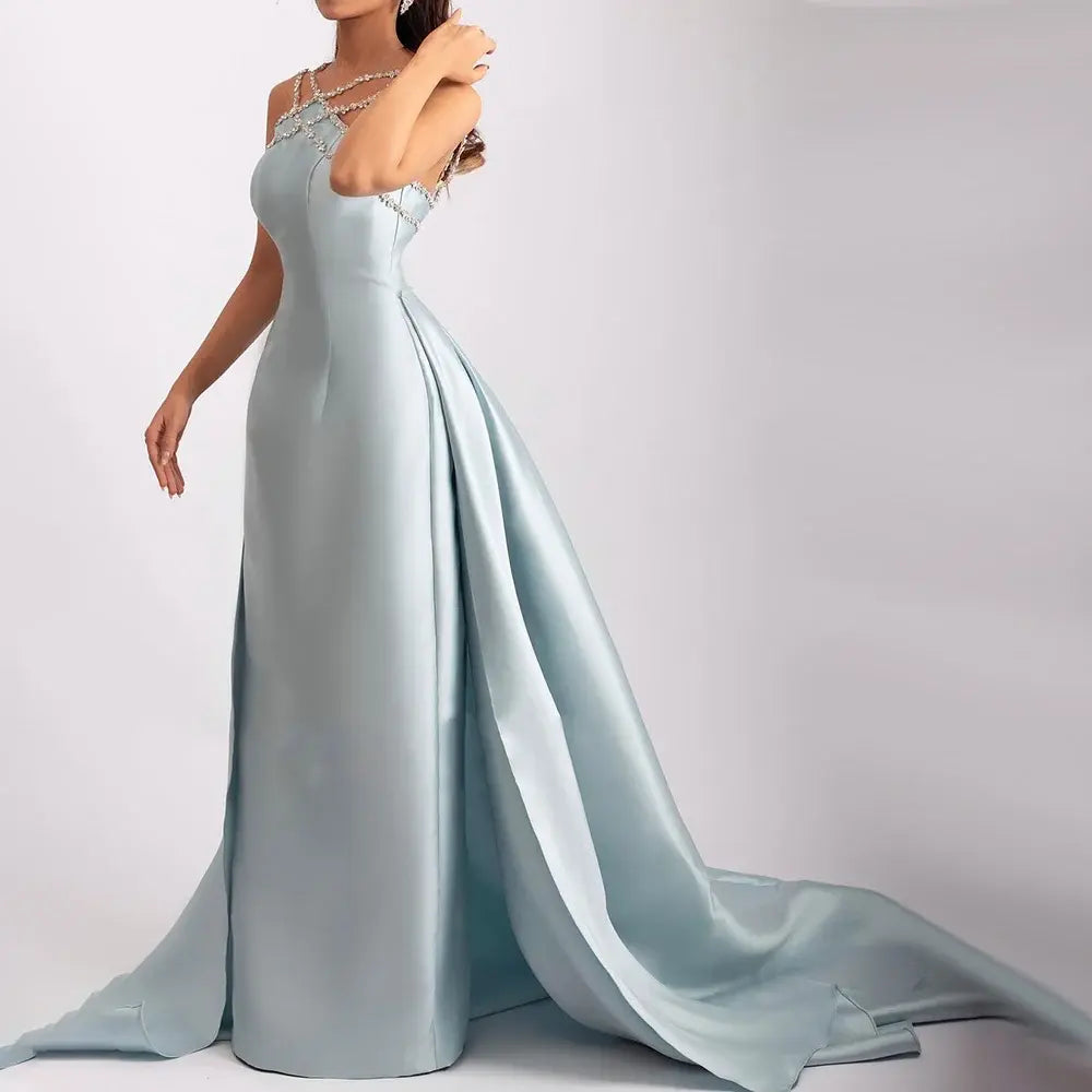 elegant light blue dresses ZAPAKA Women Sparkly Mermaid Prom Dress with Slit Light Blue Long Party Dress with Pleated, Light Blue / US26W