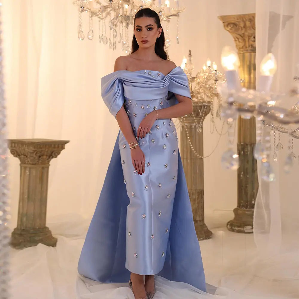 silver blue dress elegant Satin Embellished Crystal Strap Evening SS428 This floor Serene Hill Silver Blue Mermaid