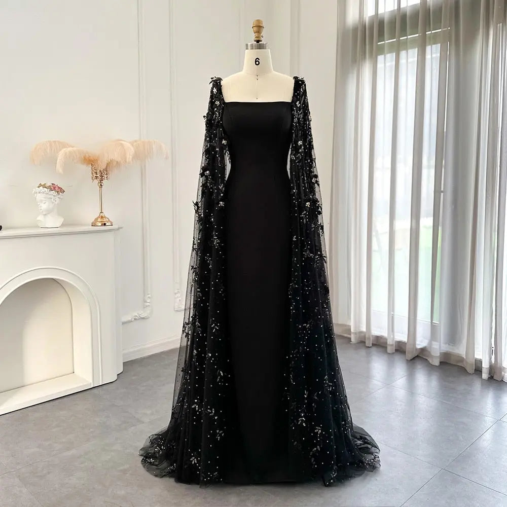 luxury black dress women Long Black Formal Dress Evening Luxury Sequin One Shouler V Neck Crystal With High Slit Dubai Women Prom Paryty Gowns Plus Size