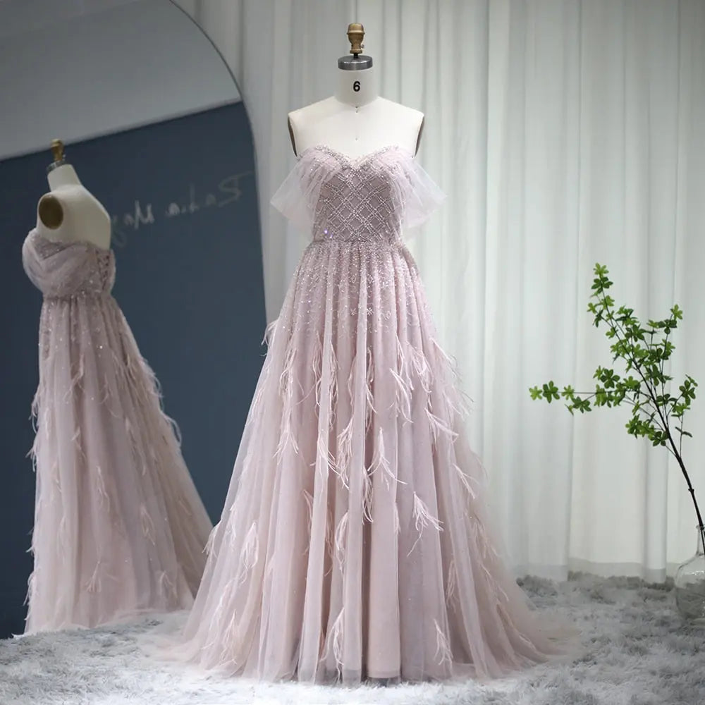Sexy Sheath One Shoulder Pink Vacation Dress Satin Women Dresses WIth Feather