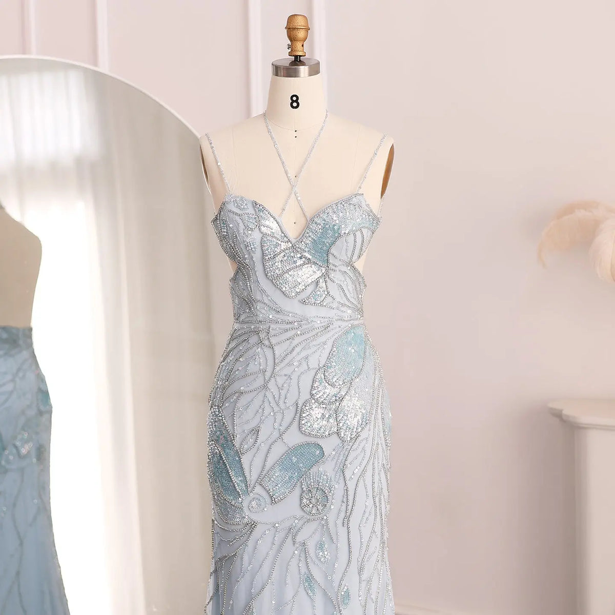 Luxury Pink Evening Dress with Feathers Scarf SS478 