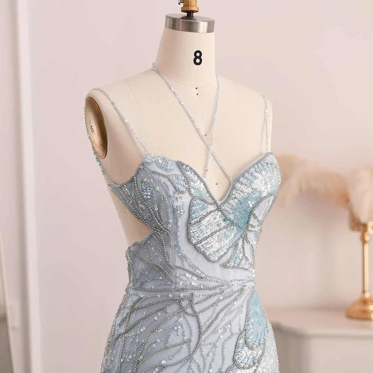 Luxury Pink Evening Dress with Feathers Scarf SS478 