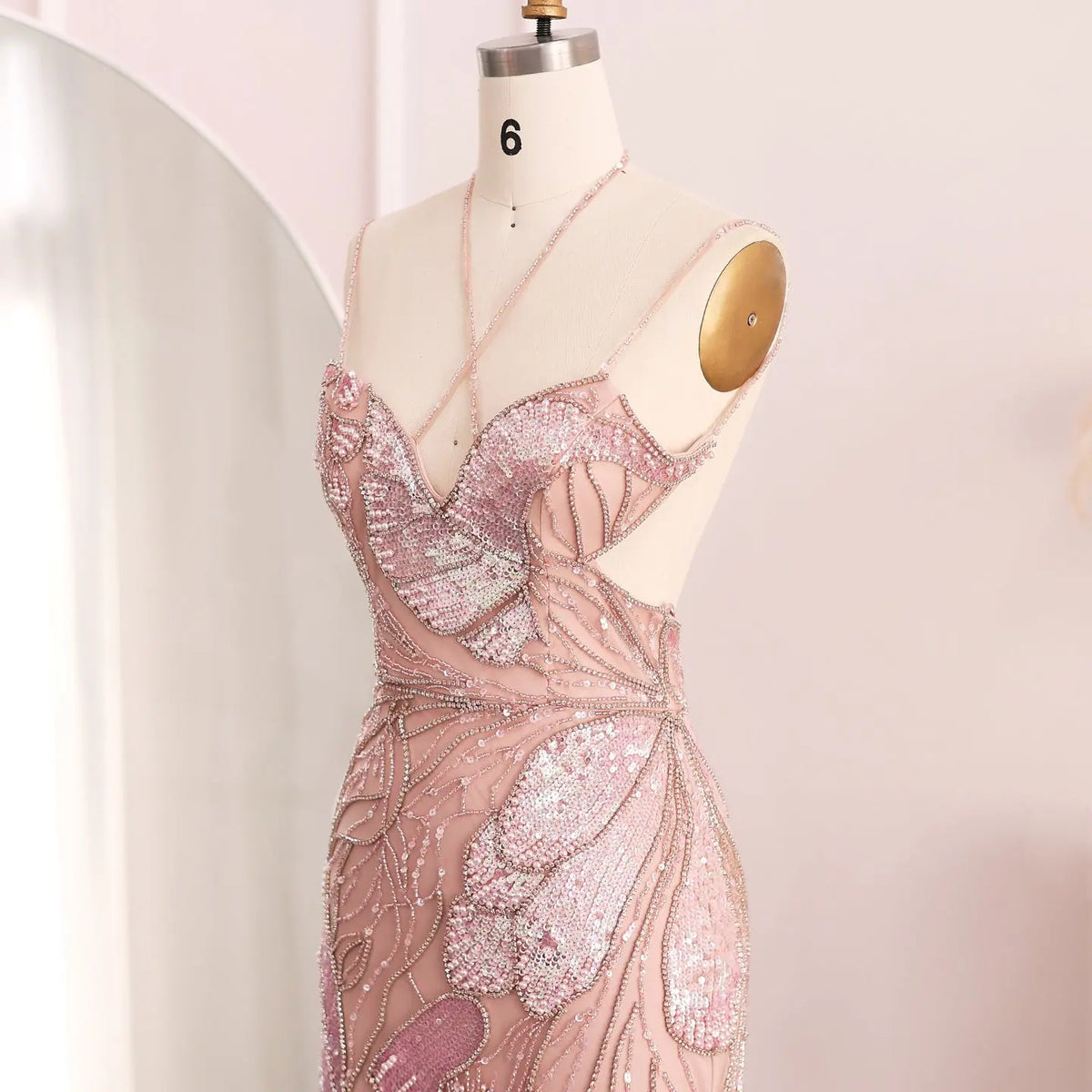 Luxury Pink Evening Dress with Feathers Scarf SS478 