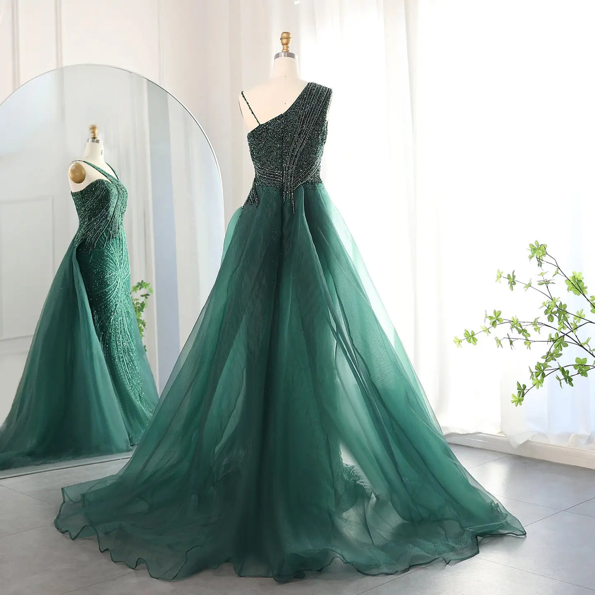 Luxury Emerald Green Evening Dress with Overskirt Ss128 Luxury Emerald Green Evening Dress with Overskirt Ss128