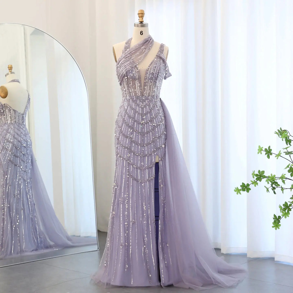 Final Sale Luxury Beaded Lilac Halter Evening Dress with Overskirt SS180 Final Sale Luxury Beaded Lilac Halter Evening Dress with Overskirt SS180