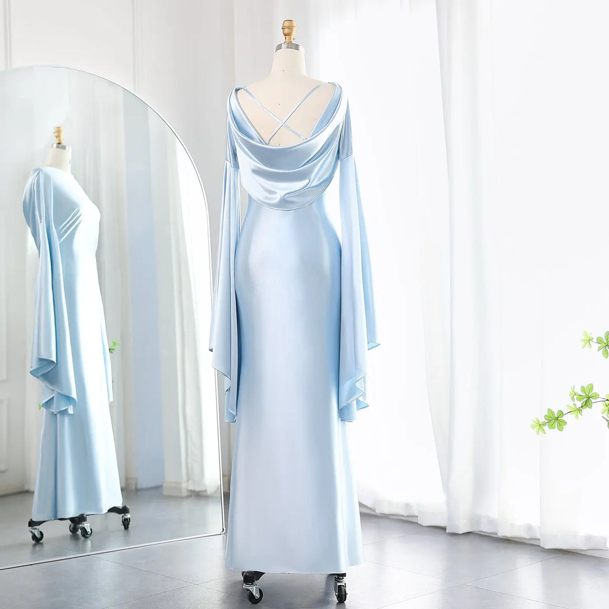 Light Blue Mermaid Evening Dress with Flare Long Sleeves SF027 - SHARONSAID Light Blue Mermaid Evening Dress with Flare Long Sleeves SF027 - SHARONSAID