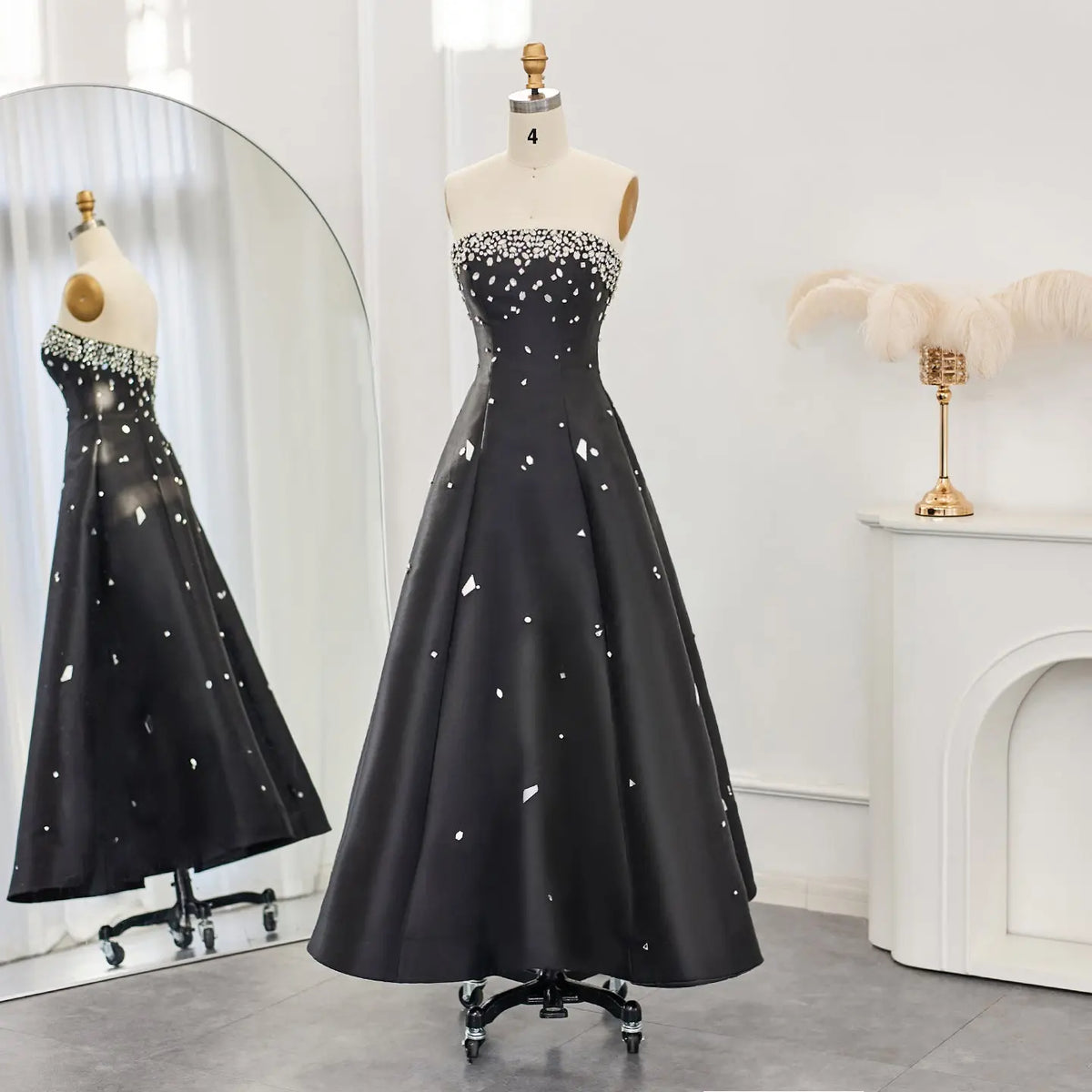Luxury Crystal Black Strapless Evening Dress SF307 
