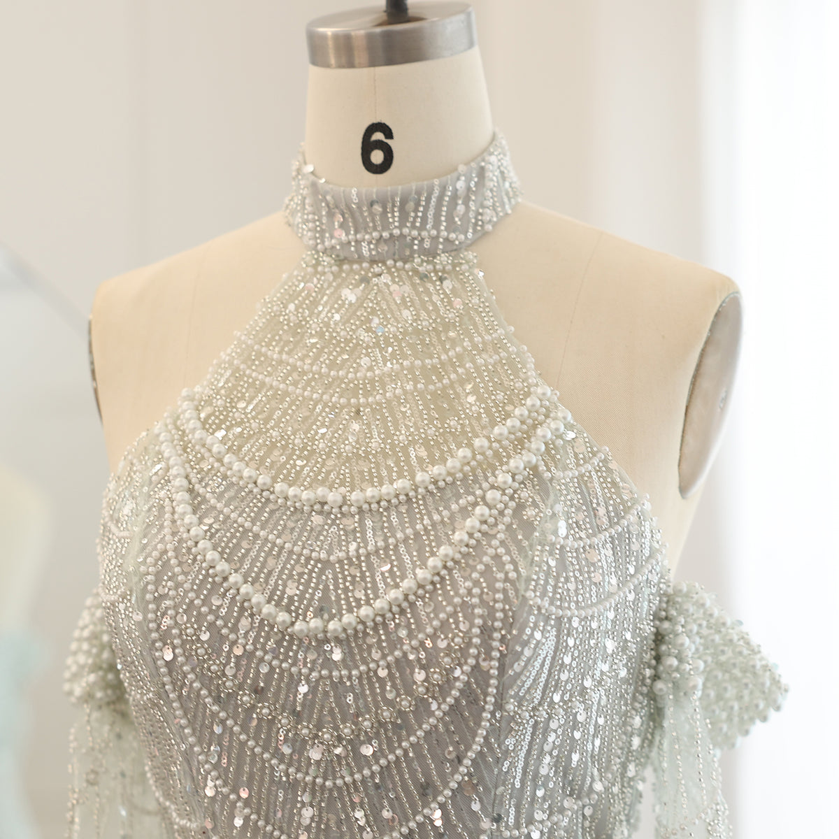 Luxury Nude Halter Mermaid Evening Dress with Gloves SS689 