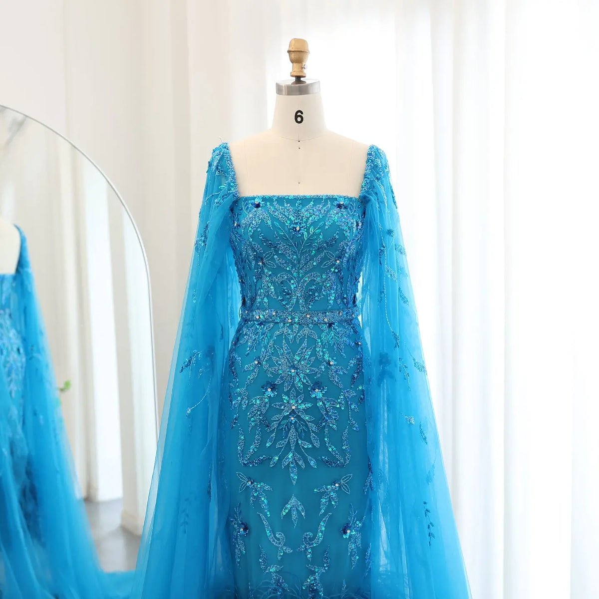 Luxury Feathers Lilac Evening Dress with Cape Sleeves SS381 