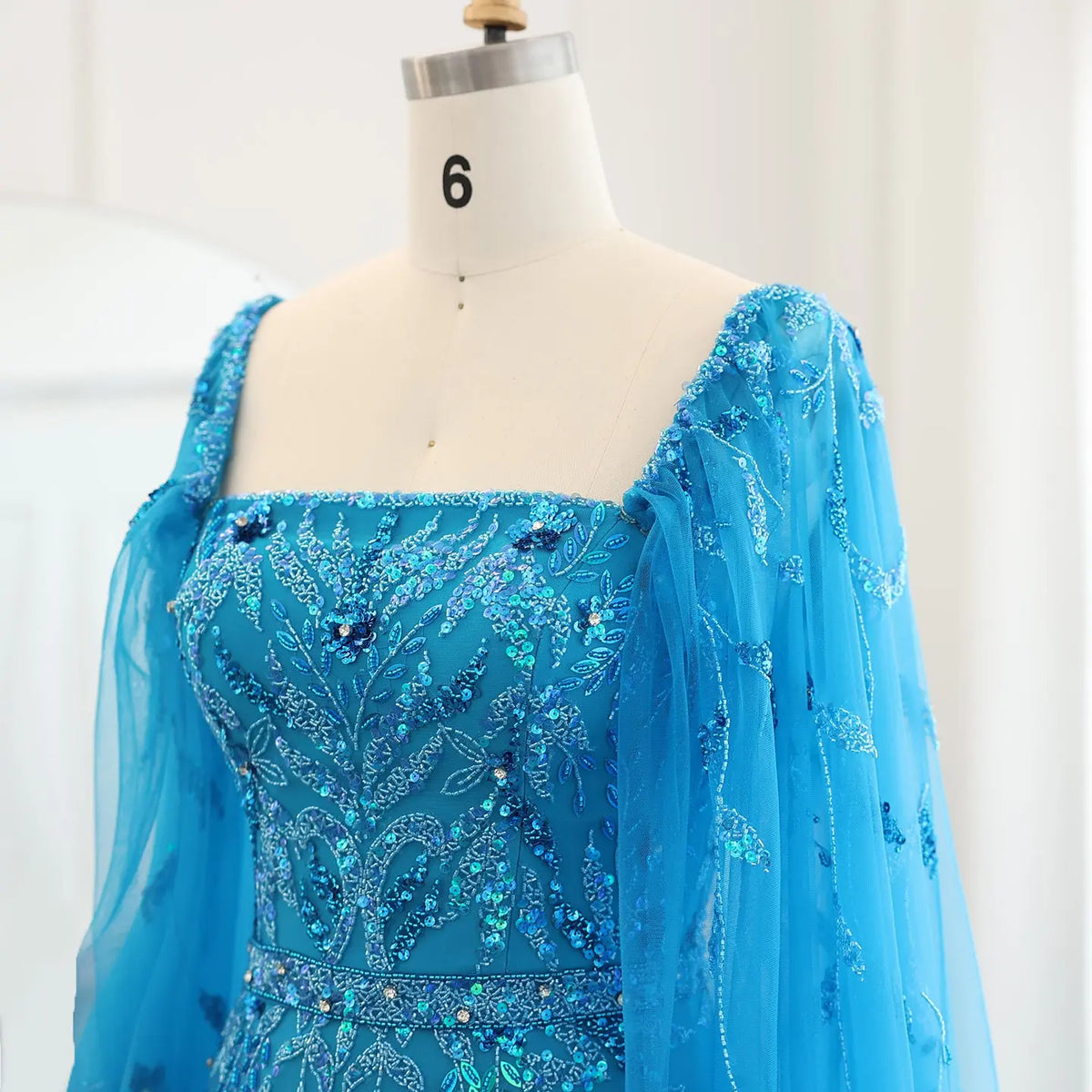 Luxury Feathers Lilac Evening Dress with Cape Sleeves SS381 