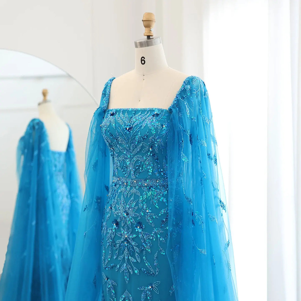 Luxury Feathers Lilac Evening Dress with Cape Sleeves SS381 
