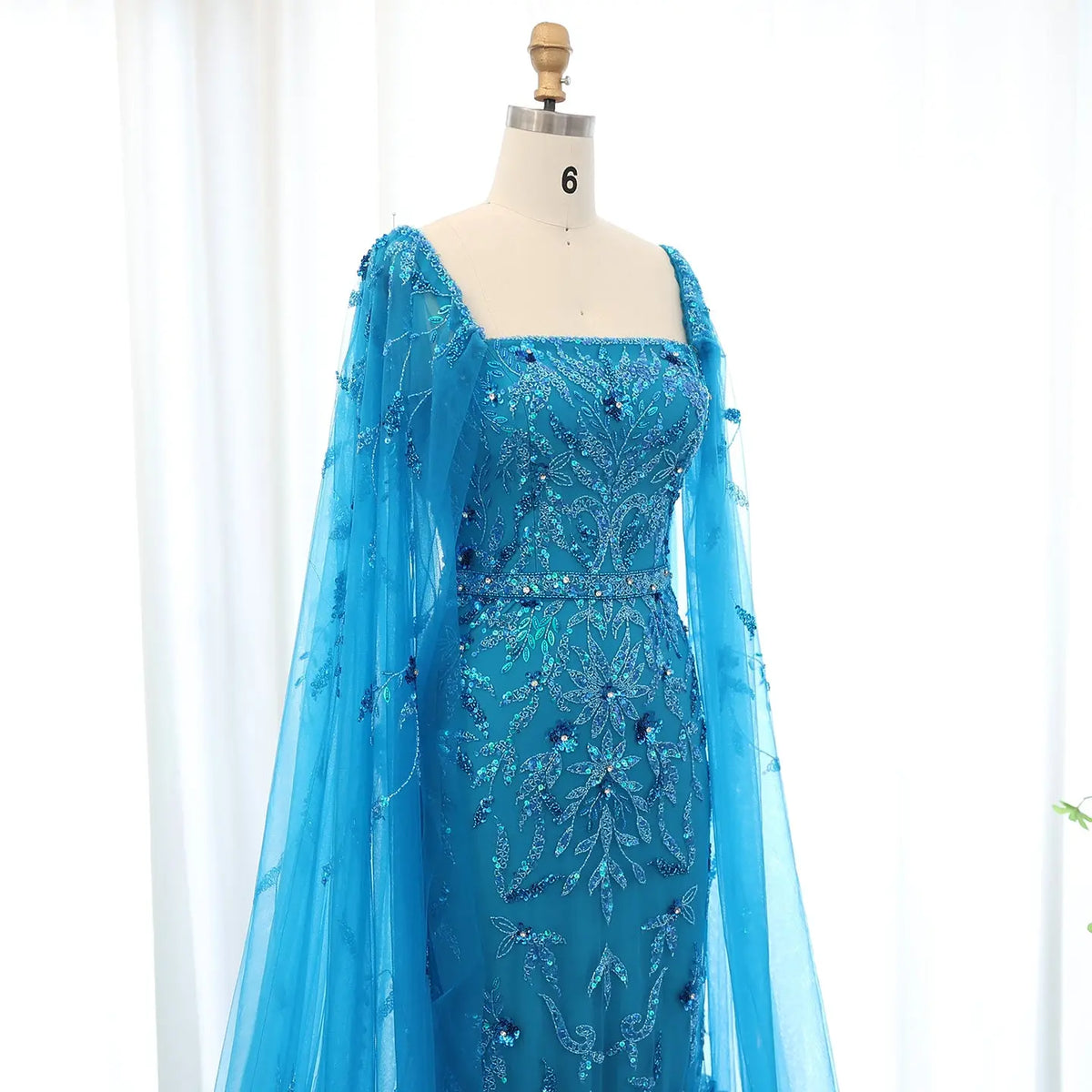 Luxury Feathers Lilac Evening Dress with Cape Sleeves SS381 