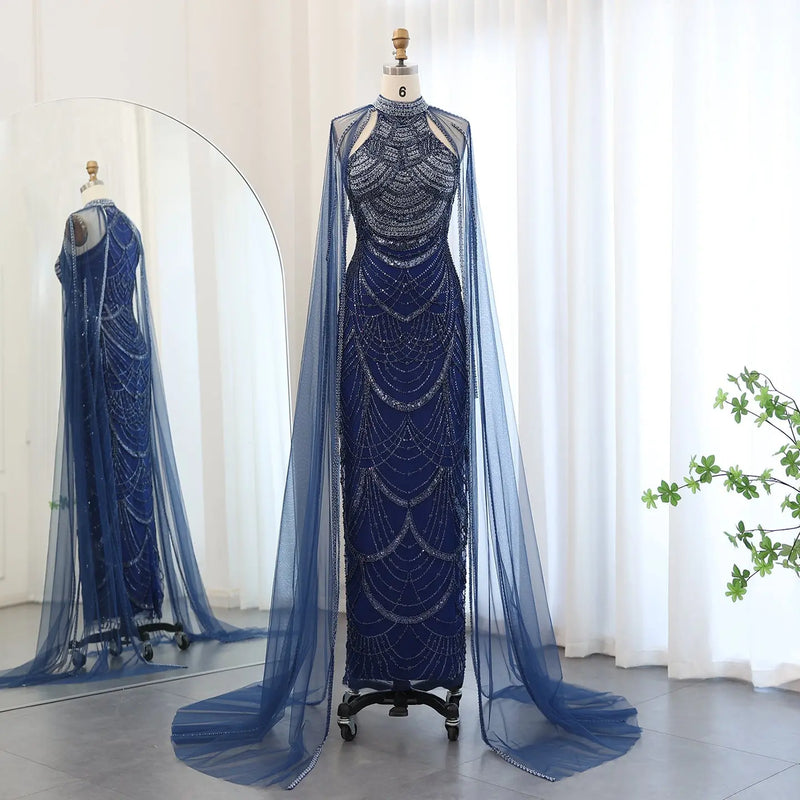 Luxury Black Evening Dress with Cape Sleeves SS209 