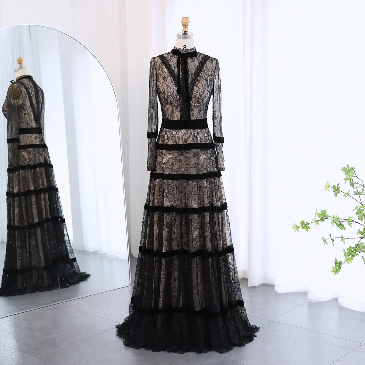 Elegant Black Lace Long Sleeves A-line Evening Dress SF023 - SHARONSAID Elegant Black Lace Long Sleeves A-line Evening Dress SF023 - SHARONSAID