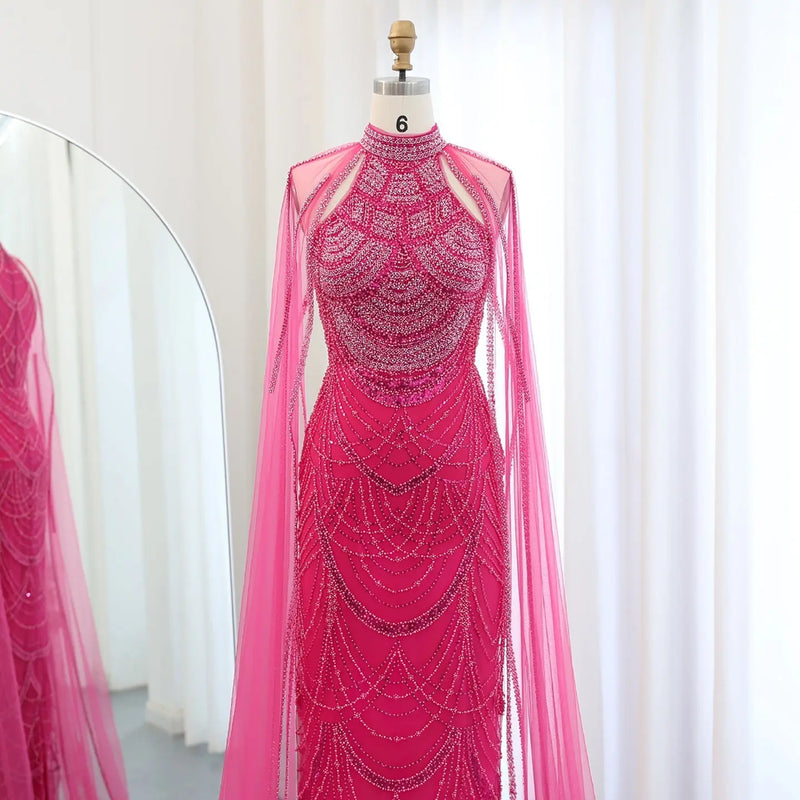 Luxury Black Evening Dress with Cape Sleeves SS209 