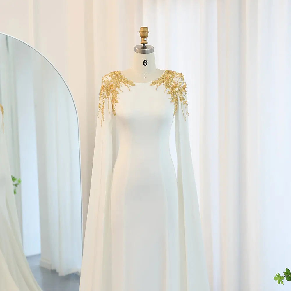 Elegant White Mermaid Evening Dress with Cape Sleeves SF284 Elegant White Mermaid Evening Dress with Cape Sleeves SF284