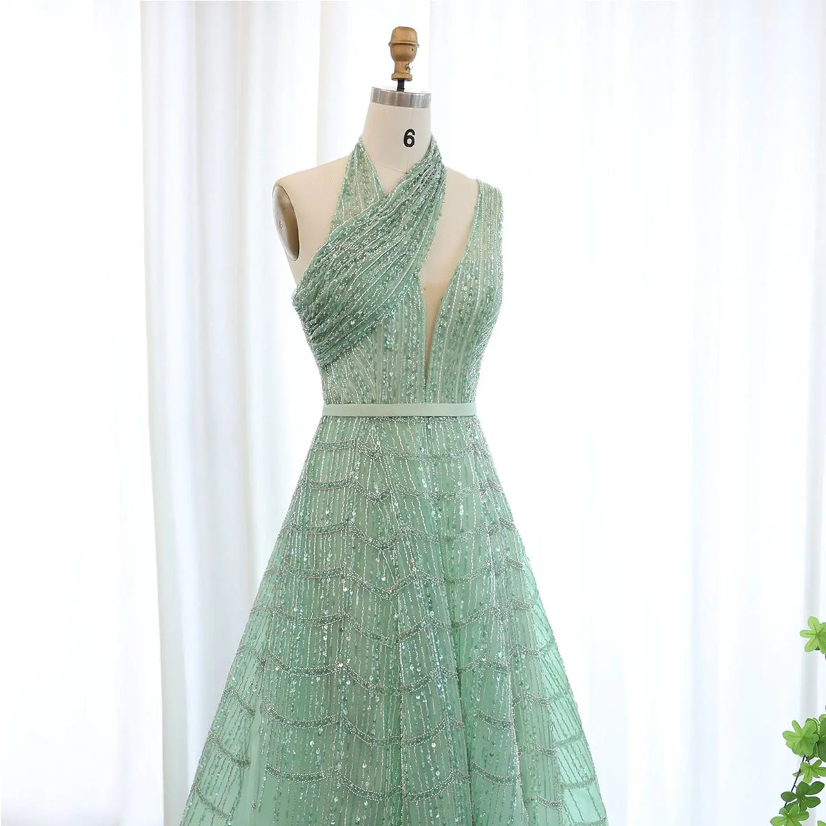 Luxury Beaded Lilac Halter One Shoulder Evening Dress SS329 