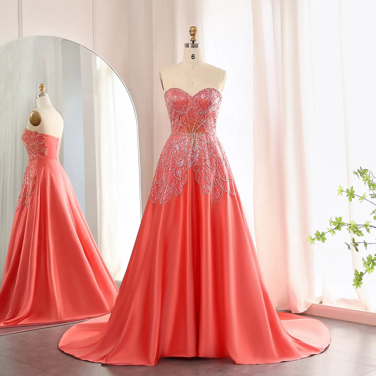 Luxury Beaded Butterfly Beige Strapless Evening Dress SS467 