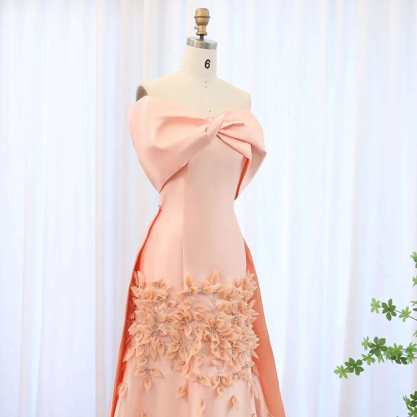 Luxury 3D Flowers Pink Off Shoulder Evening Dress SS464 - SHARONSAID