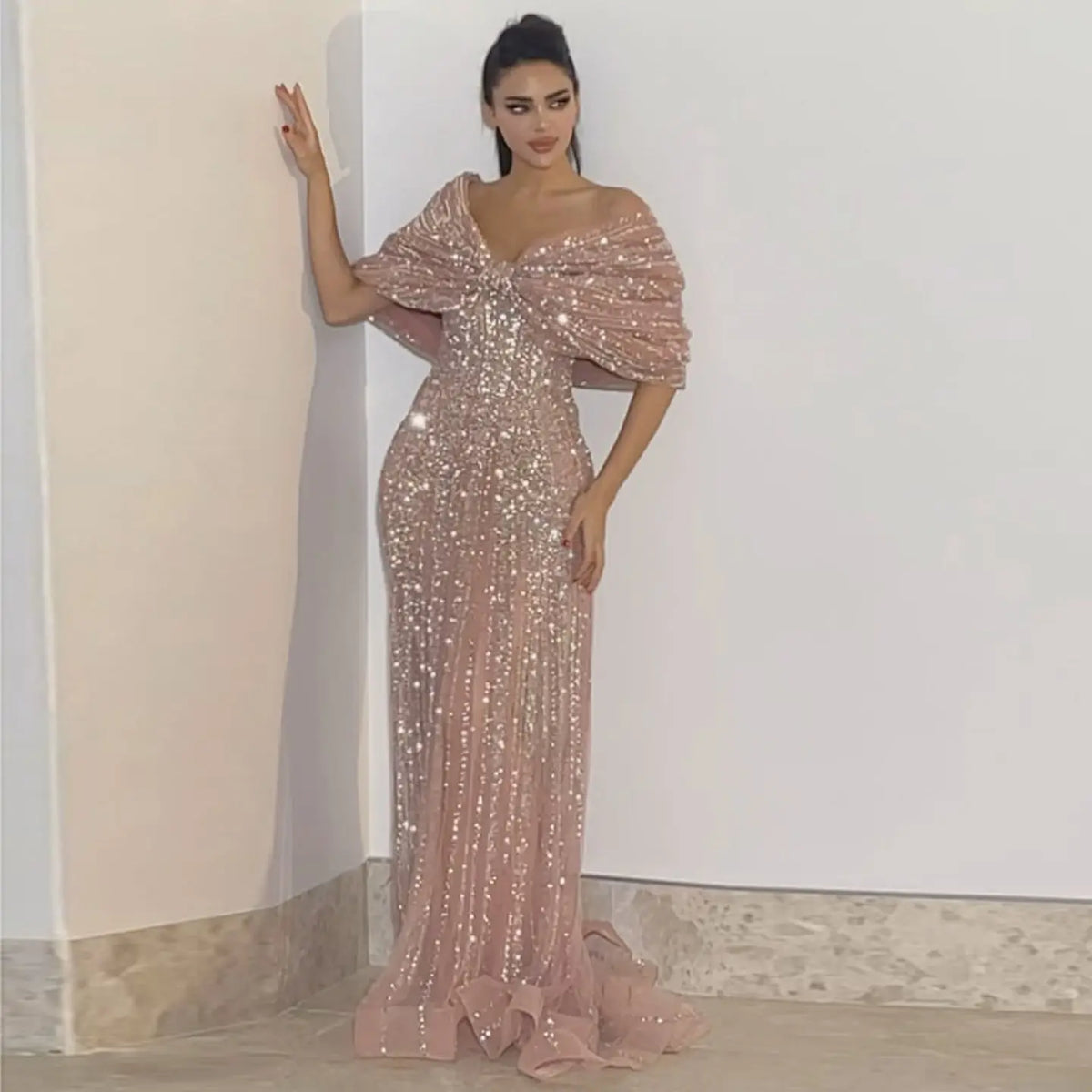 pink off the shoulder sequin dress Daniella Off the Shoulder Sequin Gown Espresso / 2XL