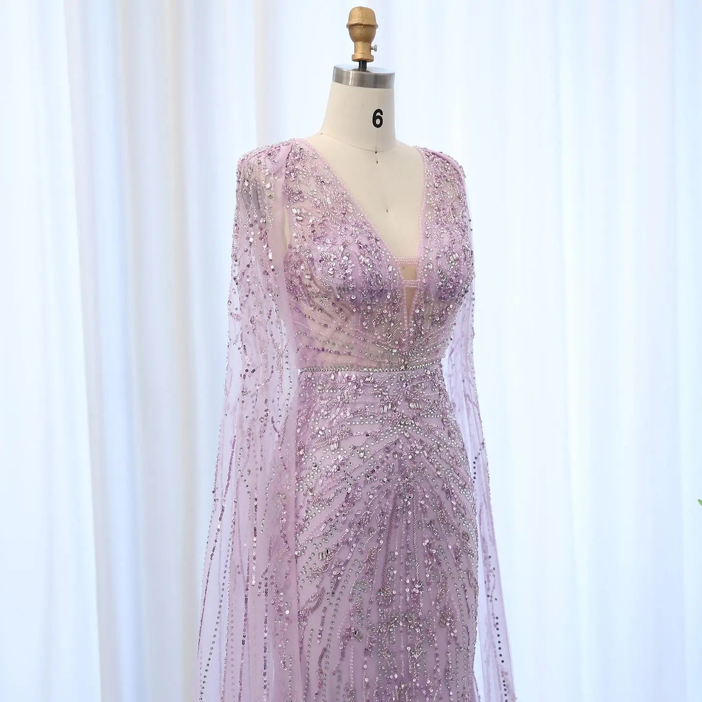 Luxury Turquoise V-Neck Evening Dress with Cape SS397 - SHARONSAID