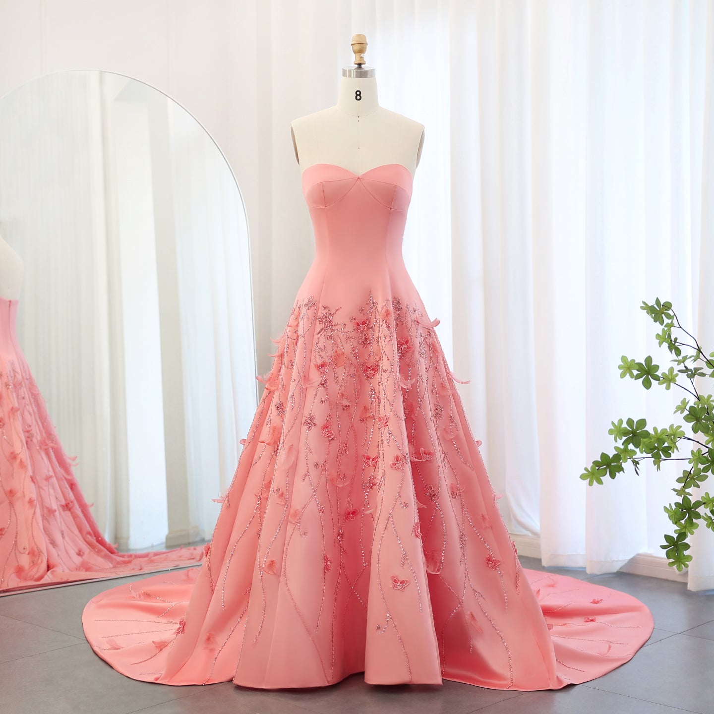 Luxury 3D Flowers Feathers Coral Pink Evening Dress SS470 SHARONSAID