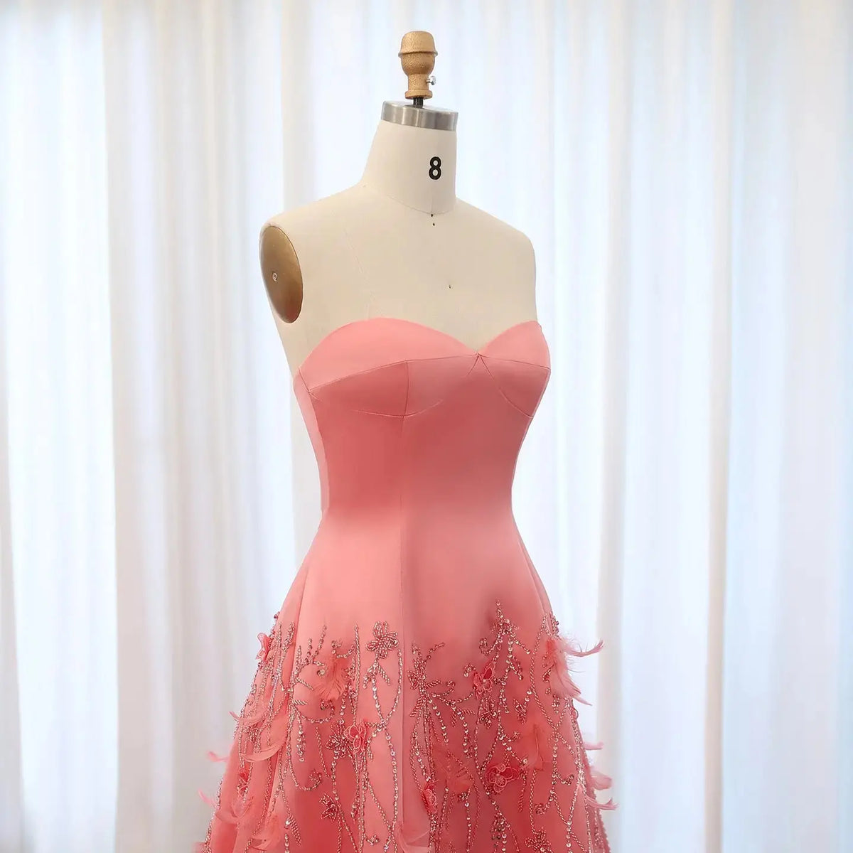 Luxury 3D Flowers Feathers Coral Pink Evening Dress SS470 Luxury 3D Flowers Feathers Coral Pink Evening Dress SS470