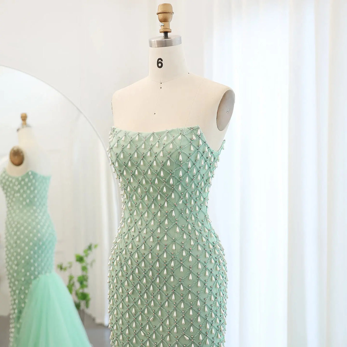 Final Sale Luxury Crystal Pearls Sage Green Evening Dress with Cape SS431 Final Sale Luxury Crystal Pearls Sage Green Evening Dress with Cape SS431