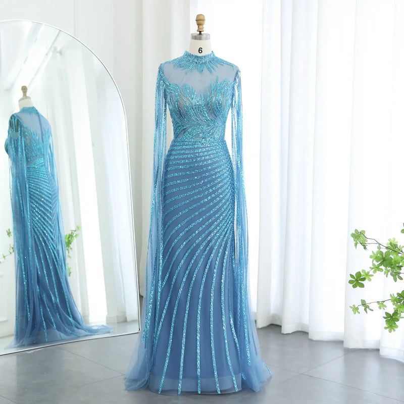 Luxury Caramel Evening Dress with Cape Sleeves SS179 