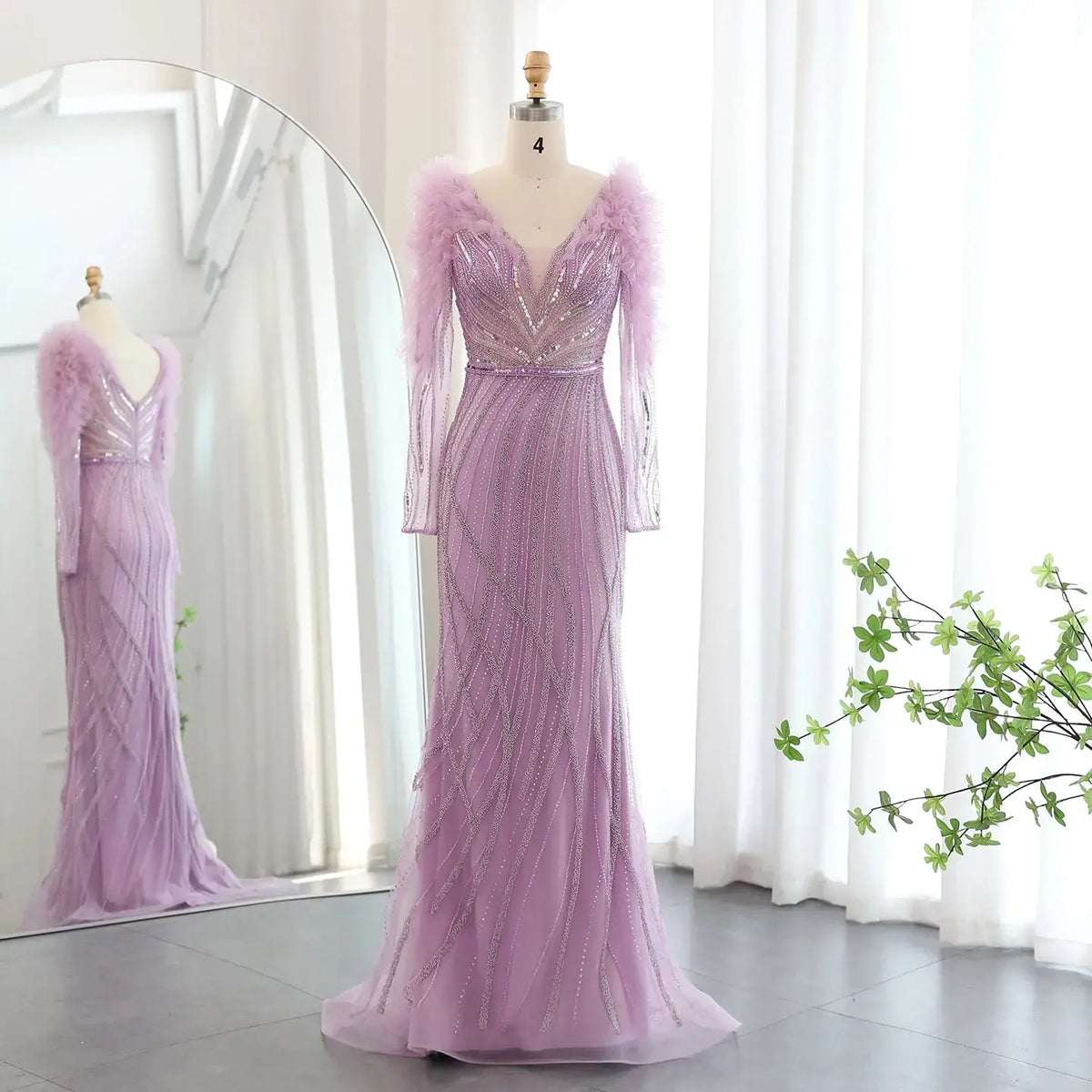Final Sale Mermaid Luxury Long Sleeves Lilac Evening Dress SS433 Final Sale Mermaid Luxury Long Sleeves Lilac Evening Dress SS433