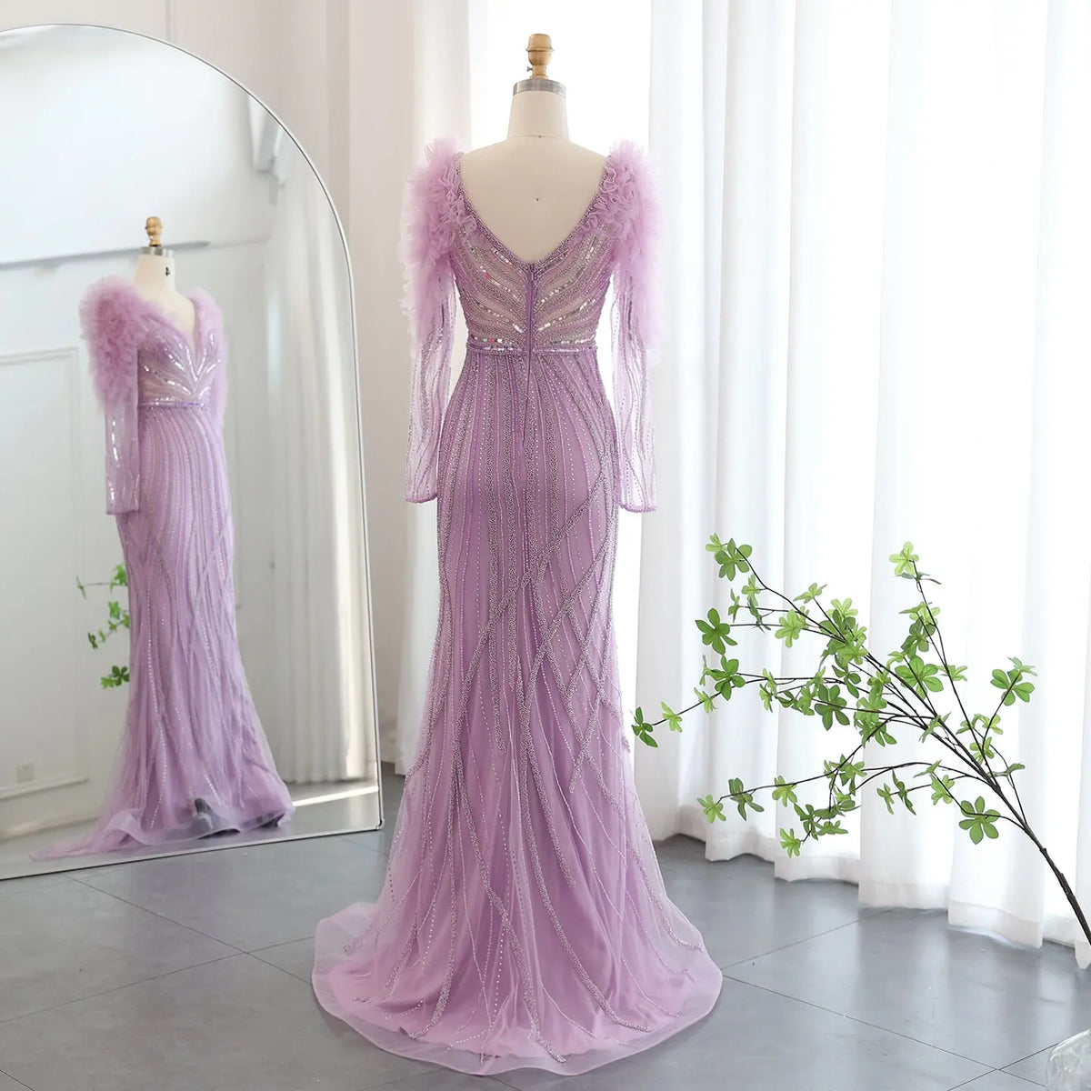 Final Sale Mermaid Luxury Long Sleeves Lilac Evening Dress SS433 Final Sale Mermaid Luxury Long Sleeves Lilac Evening Dress SS433