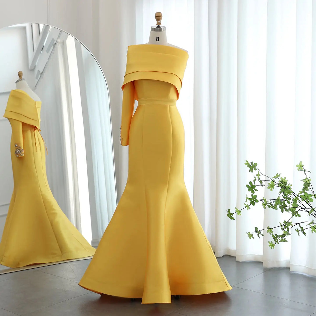 Elegant Yellow One Shoulder Mermaid Evening Dress SS414 Elegant Yellow One Shoulder Mermaid Evening Dress SS414