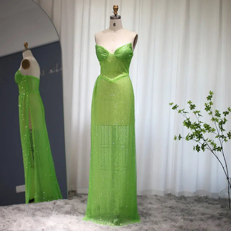 Green Strapless High Slit Cocktail Party Dress RM045 