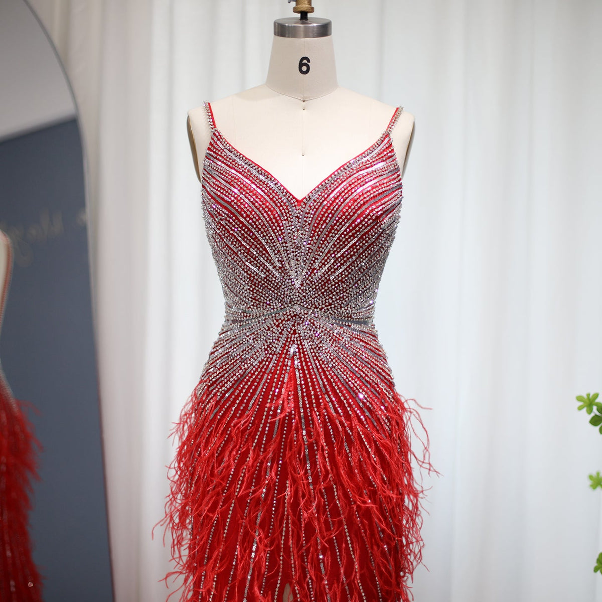 Luxury Beaded Blue Mermaid Feathers Prom Dress SS004