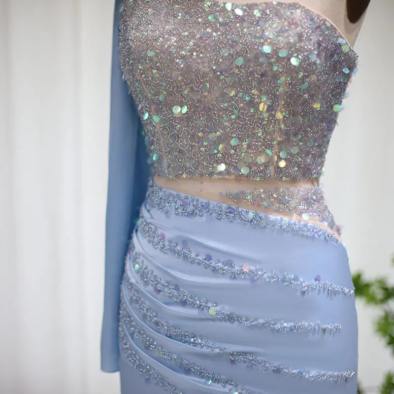 Luxury Sequin 3D Flower Blue Short Cocktail Party Dress RM006 