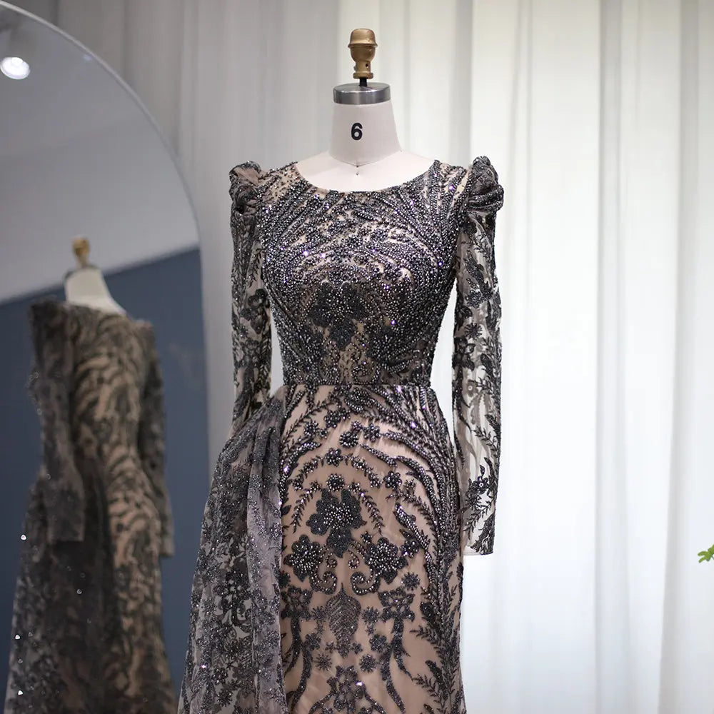 Luxury Burgundy Long Sleeves Evening Dress with Overskirt SS127 Luxury Burgundy Long Sleeves Evening Dress with Overskirt SS127