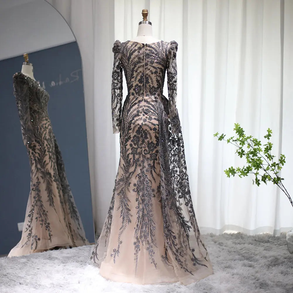 Luxury Burgundy Long Sleeves Evening Dress with Overskirt SS127 Luxury Burgundy Long Sleeves Evening Dress with Overskirt SS127