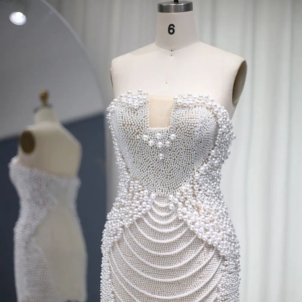Luxury Pearls Tassels Strapless Cocktail Party Dress RM029