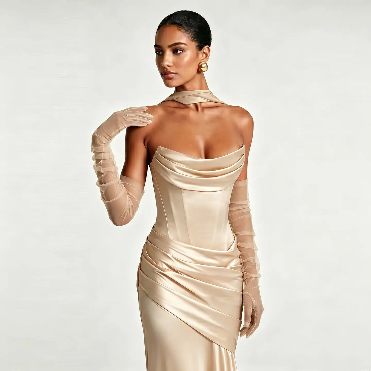 Sheer Tulle Long Gloves For Wedding Prom Bridal GL001-1
