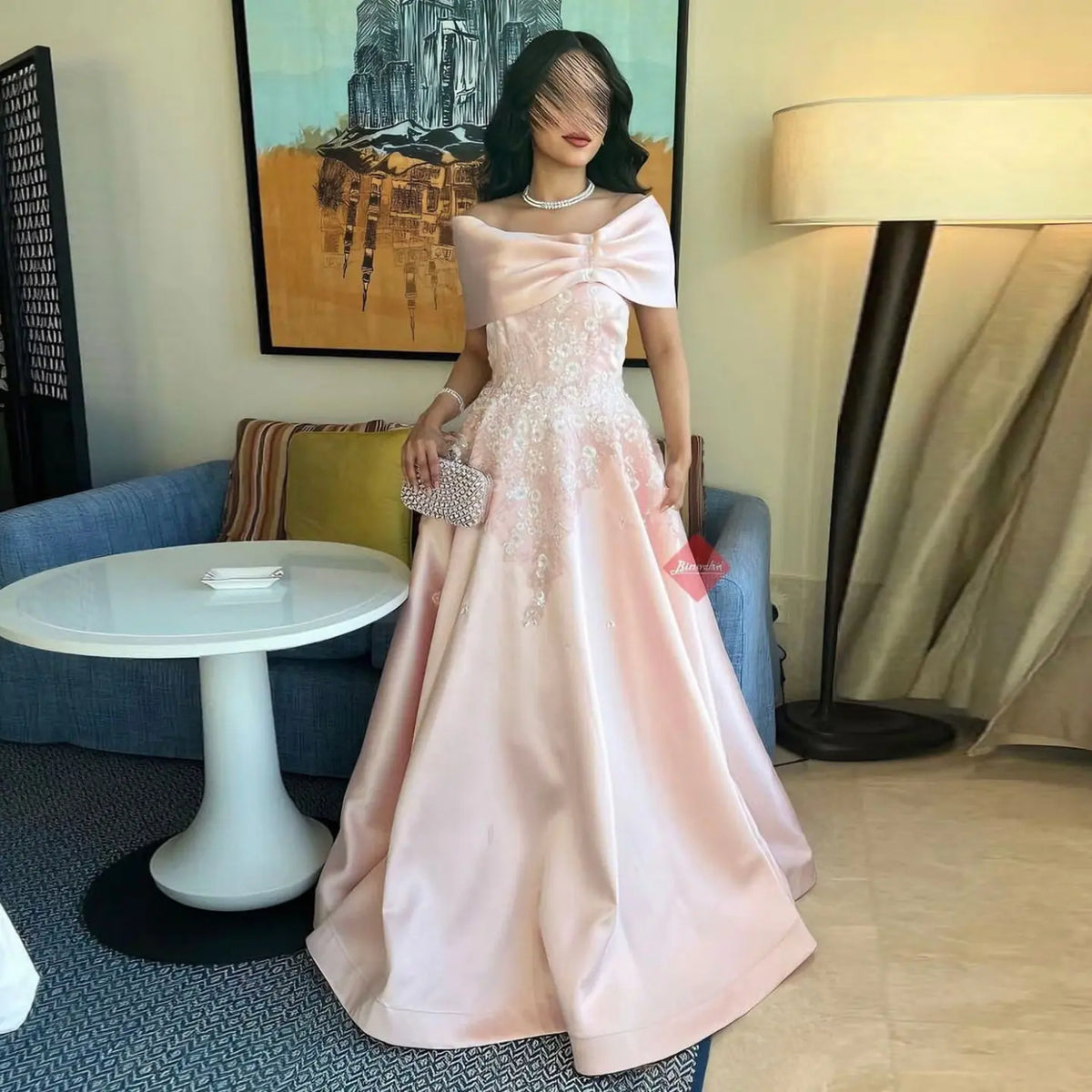 Luxury Pink Satin 3D Floral Sequin Embroidered Evening Dress XD032 