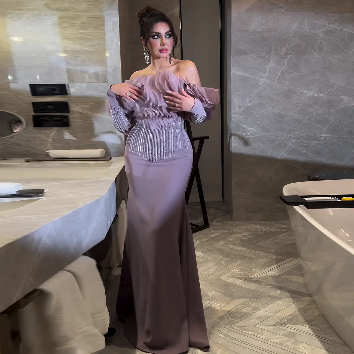 Elegant Off the Shoulder Lilac Evening Dress XD-006 Elegant Off the Shoulder Lilac Evening Dress XD-006