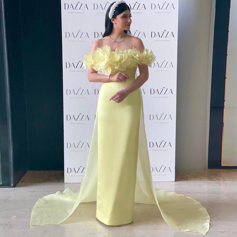 Sharon Said Elegant Arabic Light Yellow Evening Dress with Overskirt for Women Wedding Party Dubai Lilac Formal Prom Gowns SF013