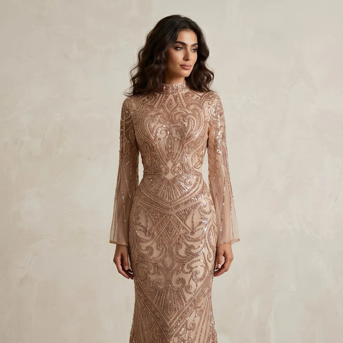 Glamorous Black High Neck Beaded Mermaid Evening Dress SS055 