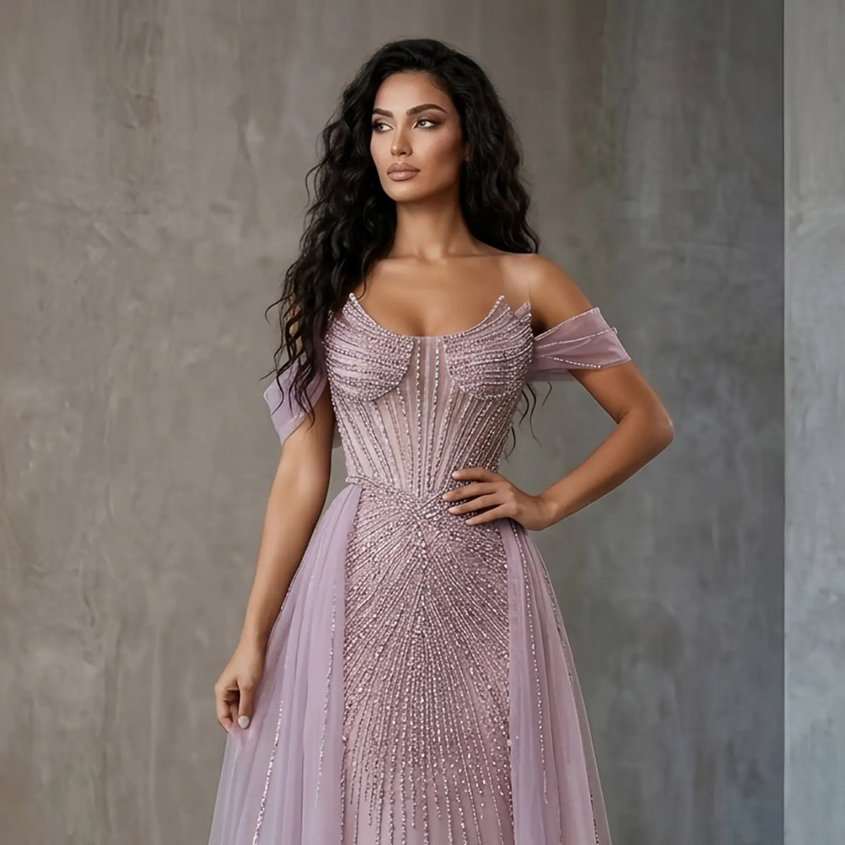 Glamorous Pink Off-the-Shoulder Beaded Crystal Corset Evening Dress SS120